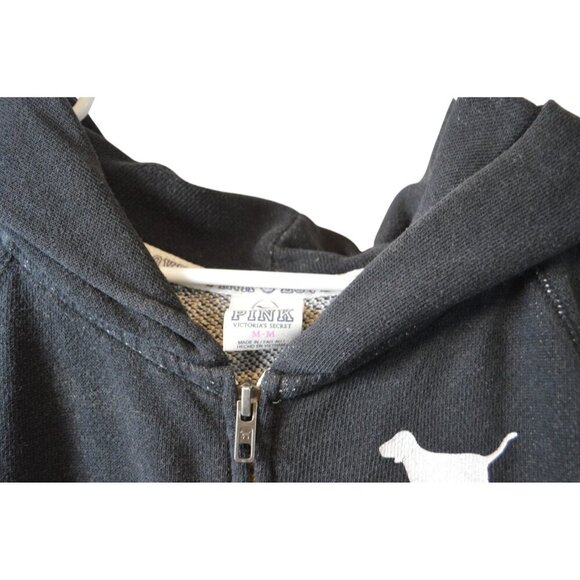 Victoria’s Secret PINK Black Zip Hoodie Women’s Size M Love Pink Full Zip - Picture 2 of 3